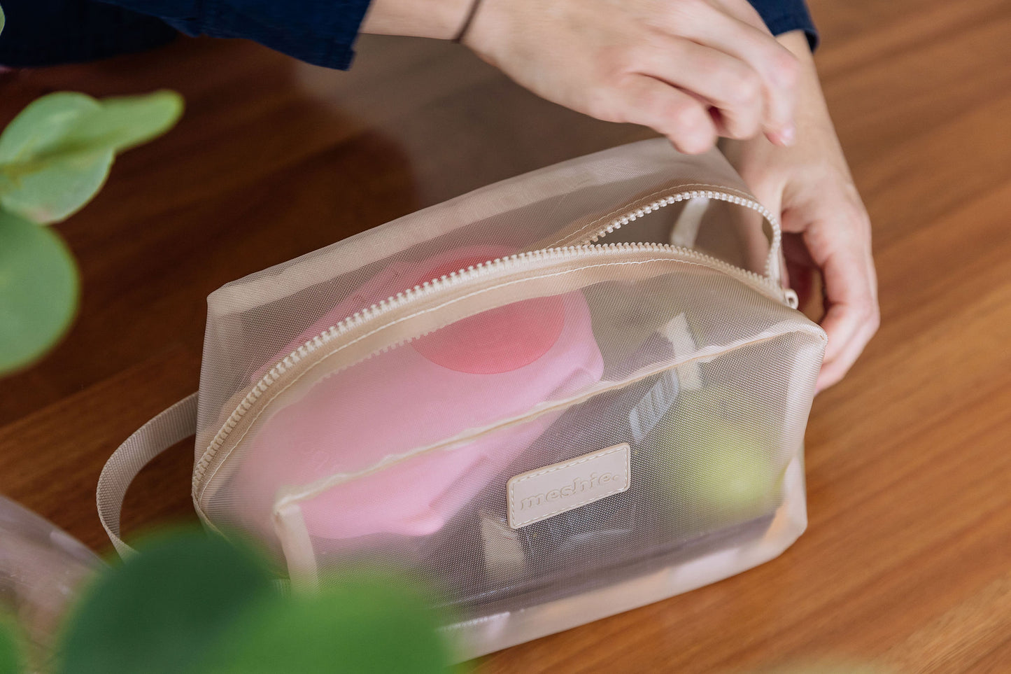 Beige Rectangle Meshie Pouch